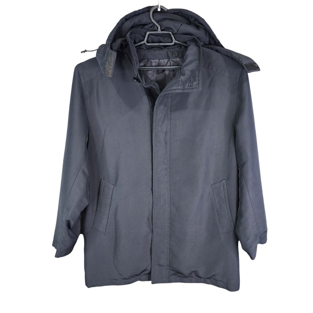 Mens Black Bosideng Jacket Button Down Removable Zip Hood Long Sleeve Size 170/8